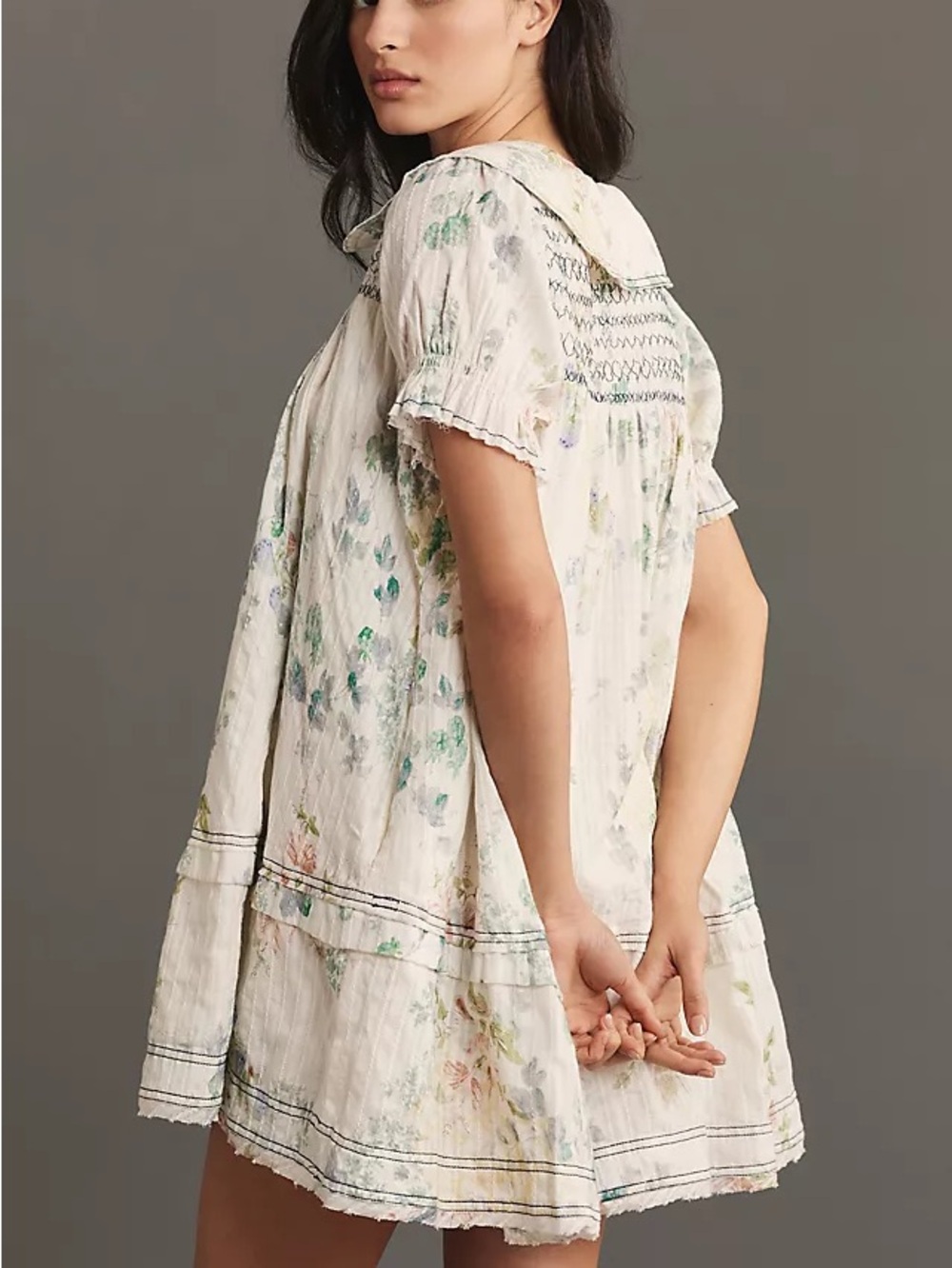 Pilcro Anthropologie Floral Babydoll Mini Dress Peter Pan Collar Pockets Medium - Picture 6 of 6